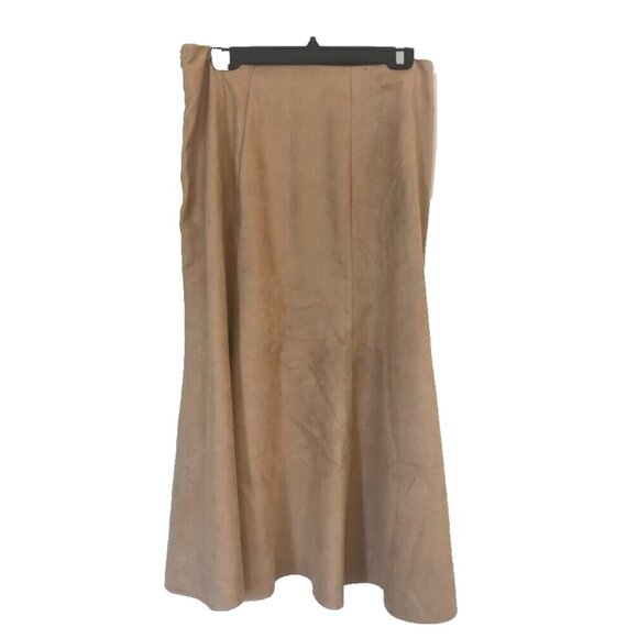 PANHANDLE SLIM Maxi Skirt Size 10 Tan Polyester Suede Side Zip Unlined Flare - Picture 2 of 5